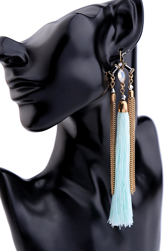 Ava Blue Turquoise Tassel Earrings - Silver Brumby Boutique