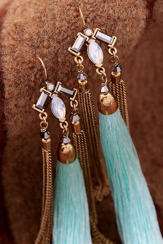 Ava Blue Turquoise Tassel Earrings - Silver Brumby Boutique